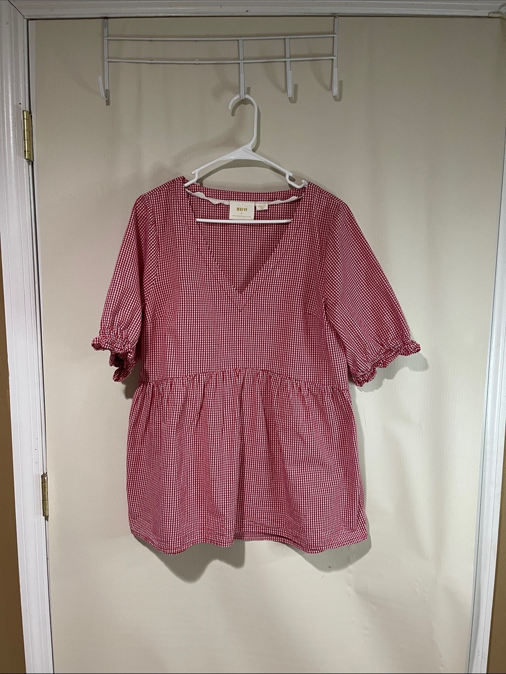 NWOT Maeve By Anthropologie Red Gingham Peplum Tunic Size Medium